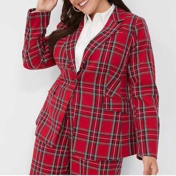 Lane Bryant Jackets & Blazers - Pre-Thanksgiving SALE-Plaid Tartan Red Single Button Blazer.